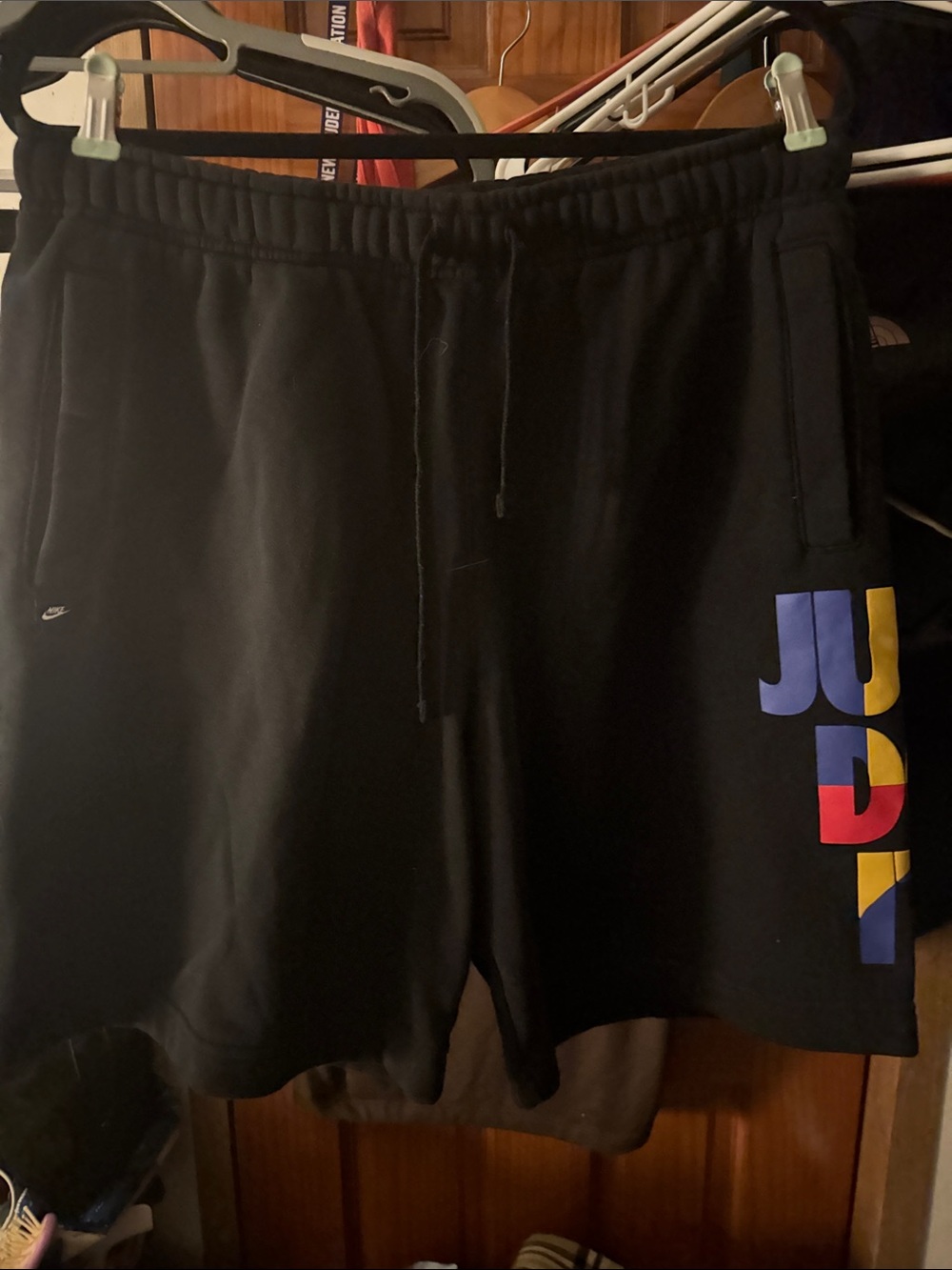 Nike Black Men's Fleece Shorts with Multicolor Swoosh Detail